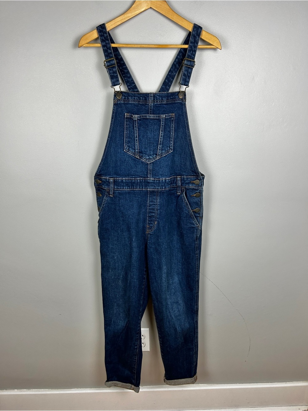 OLD NAVY Denim Overalls Blue 8 Slim Straight Leg Stretch Casual Dark Wash